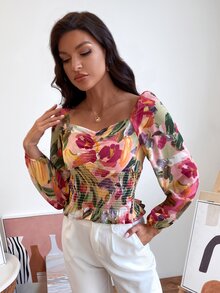 SHEIN Unity Áo sơ mi Viên lá sen Tất cả trên in Boho - Nhiều màu - Xem 5