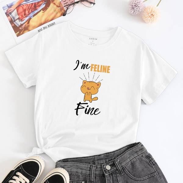 

Slogan & Cartoon Graphic Tee, White