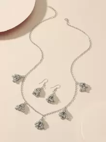 耳环项链和一对吊坠耳环 - 復古銀色 - 查看 2
