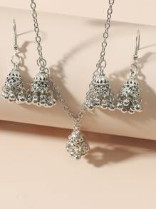 耳环项链和一对吊坠耳环 - 復古銀色 - 查看 3