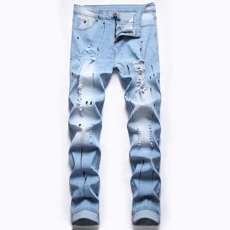 

Guys Graphic Ripped Jeans, Light wash