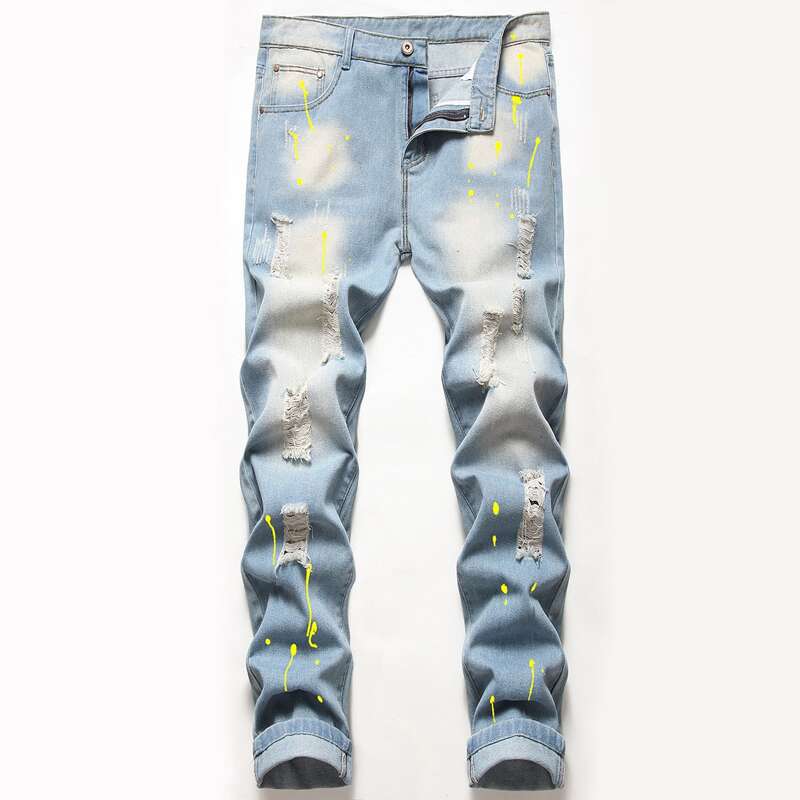 

Guys Graphic Ripped Jeans, Light wash