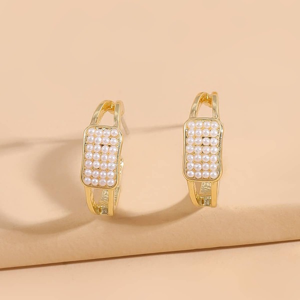 

Faux Pearl Decor Hoop Earrings, Gold