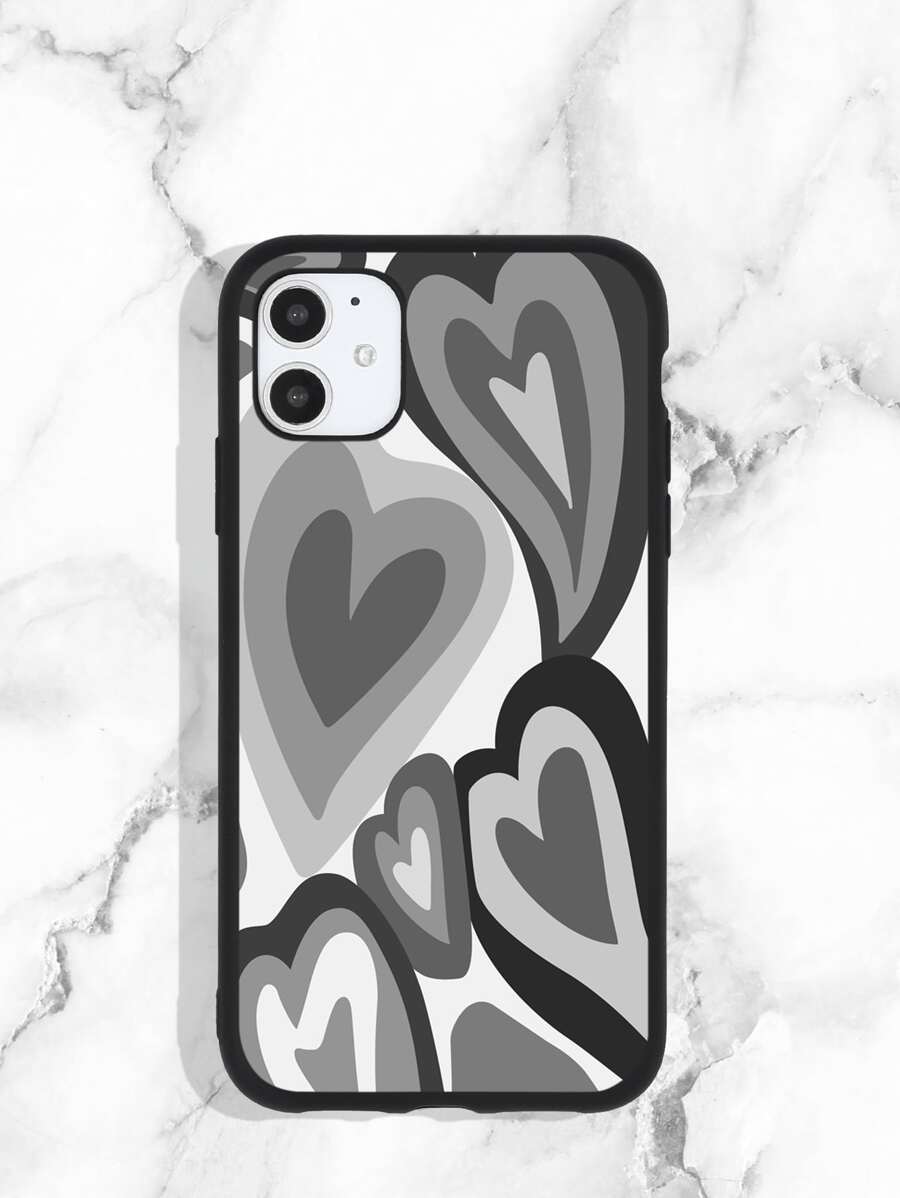 Heart Pattern Phone Case - Black and White - View 1