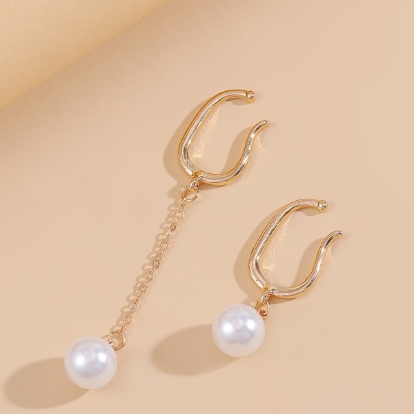 

Faux Pearl Decor Hoop Earrings, Gold