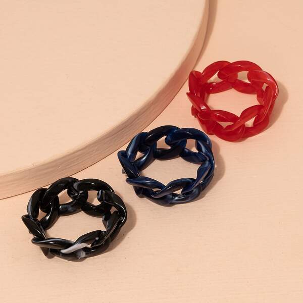 

3pcs Hollow Out Chain Design Ring, Multicolor