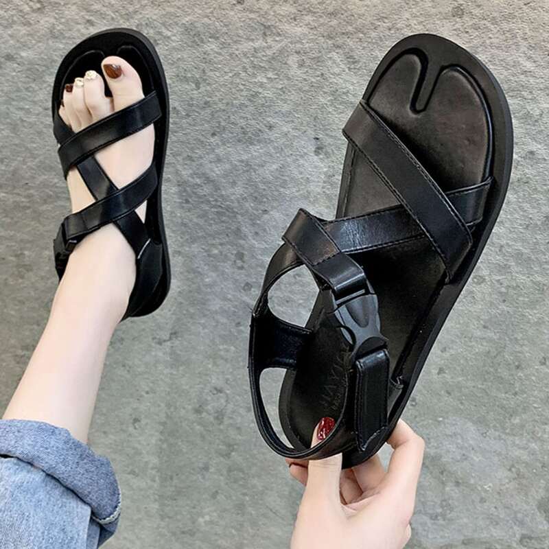 

Release Buckle Criss Cross Sandals, Black
