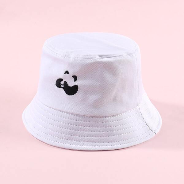 

Kids Panda Embroidered Bucket Hat, White