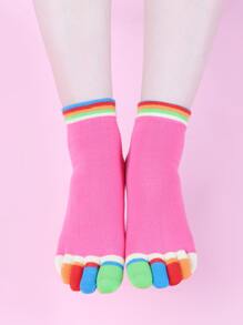 Women's Fun Colored Five Toe Separated Socks For Yoga & Pilates & Boat Shoes - Hot Pink - View 2