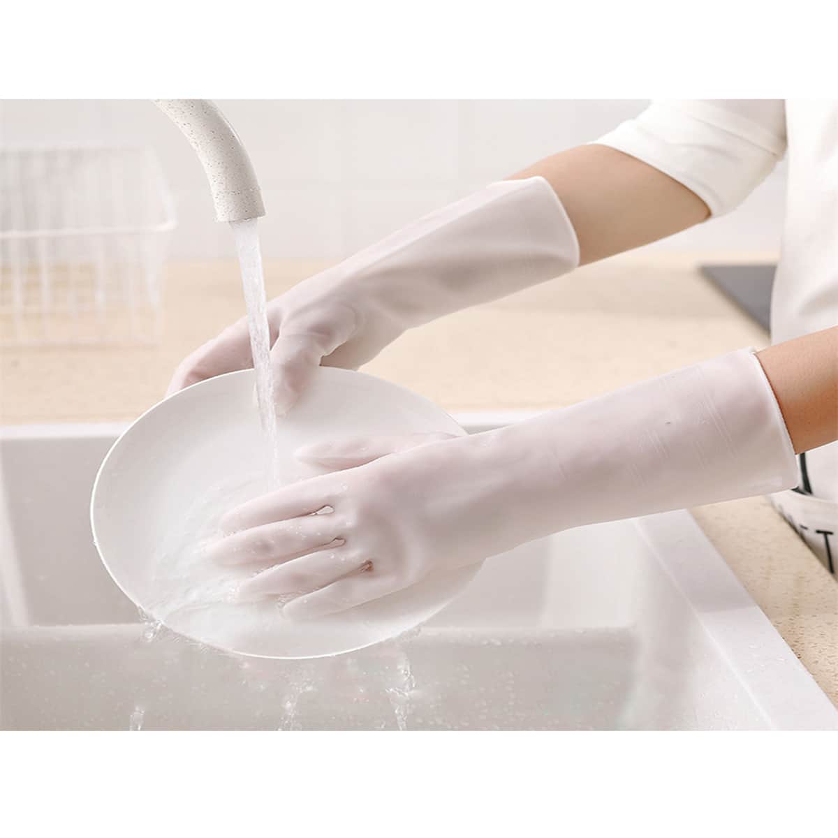 

1pair Solid Cleaning Gloves, White