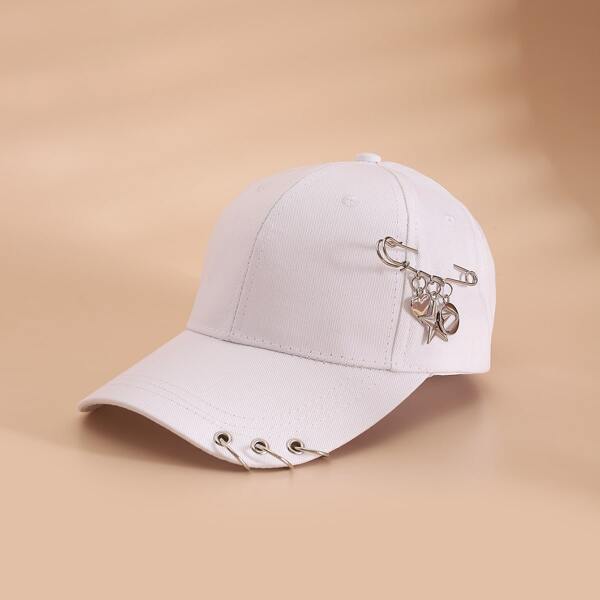

Kids Safety Pin Decor Baseball Cap, White
