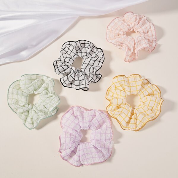 

5pcs Plaid Scrunchies, Multicolor