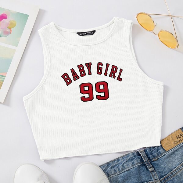 

Letter Graphic Crop Tank Top, White