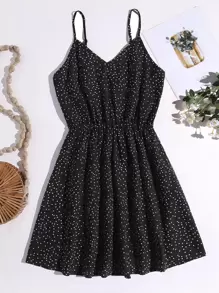 Soleia Polka Dot Cami Dress - Black - View 1