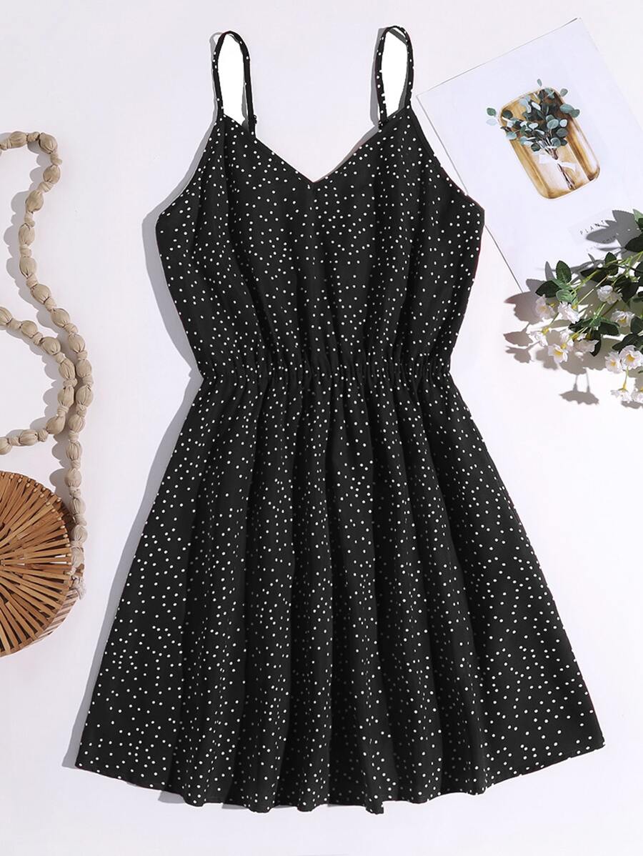 Soleia Polka Dot Cami Dress - Black - View 1