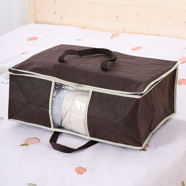 

1pc Solid Color Quilt Storage Bag, Coffee brown