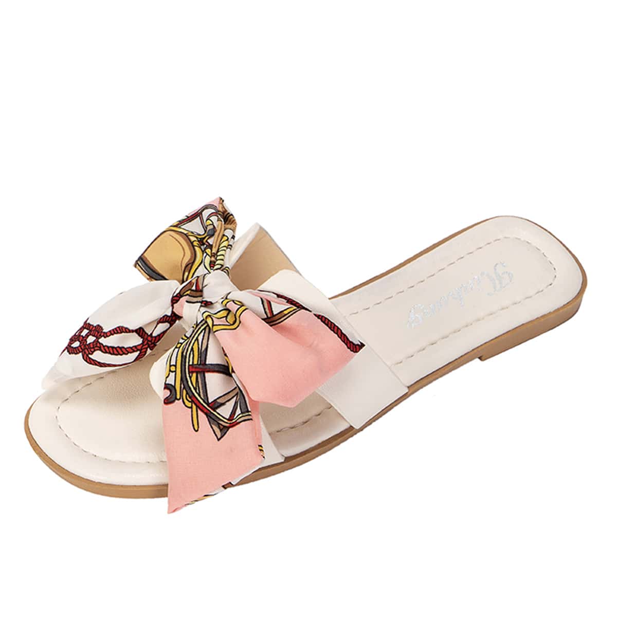 

Chain Bow Slide Sandals, Pink