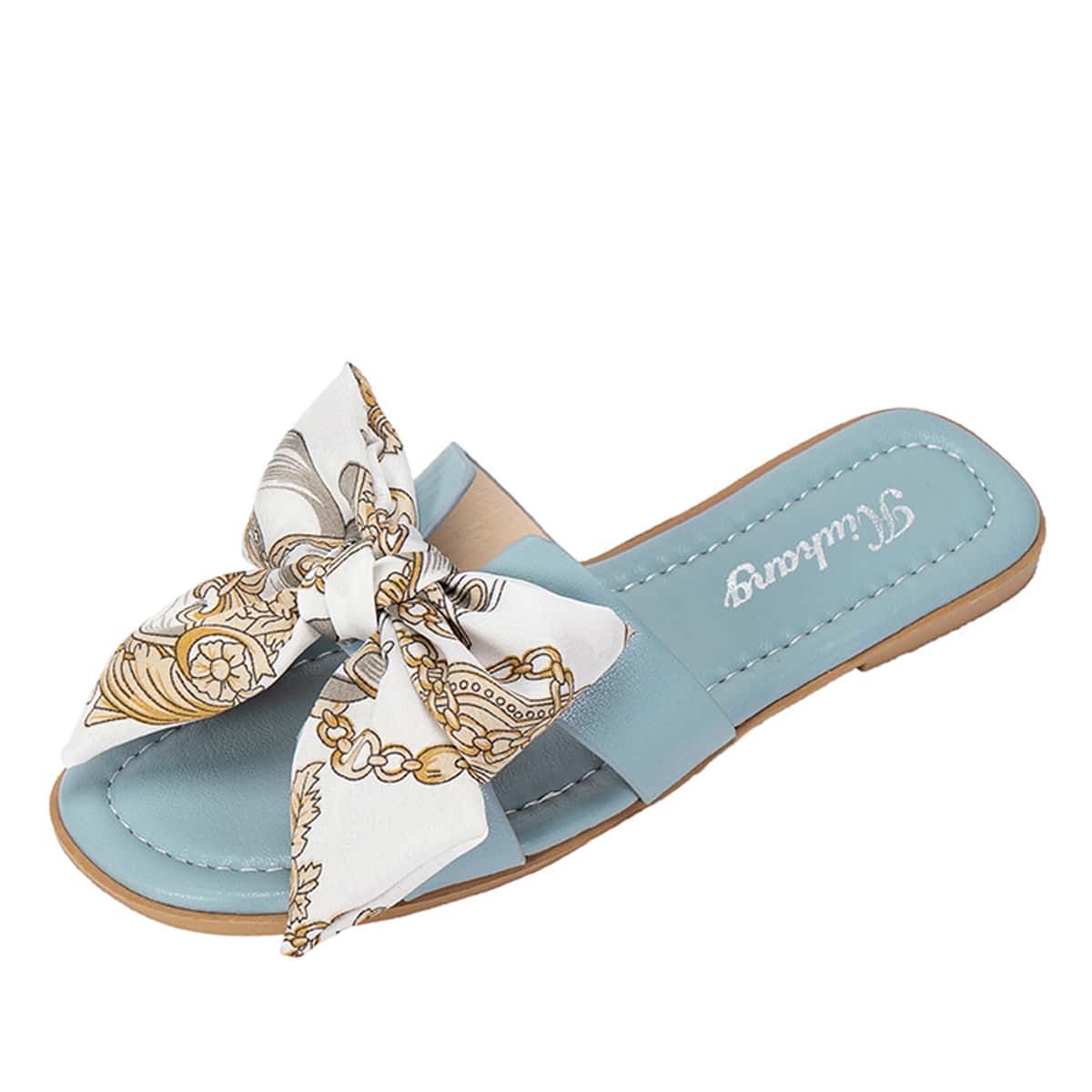

Chain Bow Slide Sandals, Baby blue