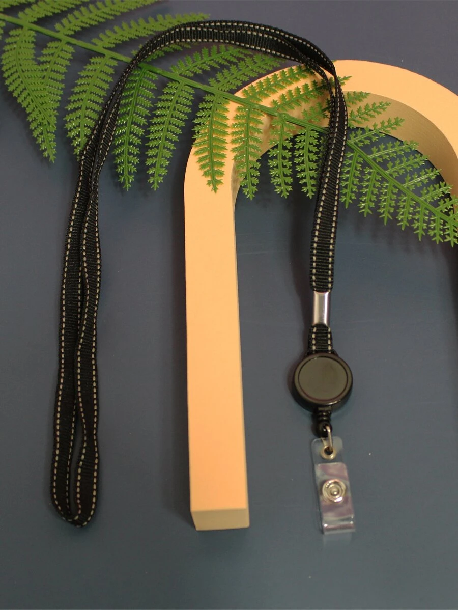 1pc Card Cover Buckle With Lanyard - Black - View 1