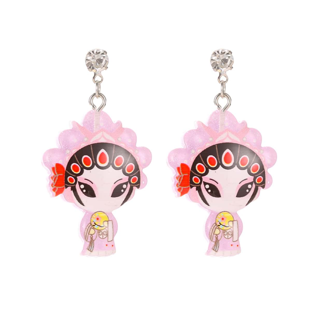 

Cartoon Figure Drop Earrings, Baby pink
