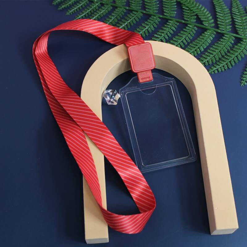 

1pc Clear Card Cover With Lanyard, Red