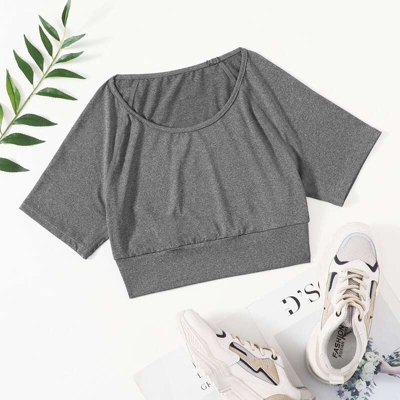 

Raglan Sleeve Wide Hem High Stretch Sports Tee, Grey