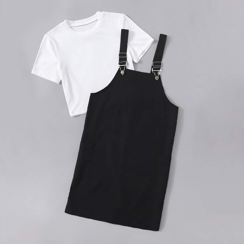 

Solid Tee & Pinafore Dress, Black and white