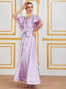 Seusyu 蝴蝶袖自配腰帶提花洋裝