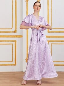 Seusyu 蝴蝶袖自配腰帶提花洋裝