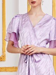 Seusyu 蝴蝶袖自配腰帶提花洋裝