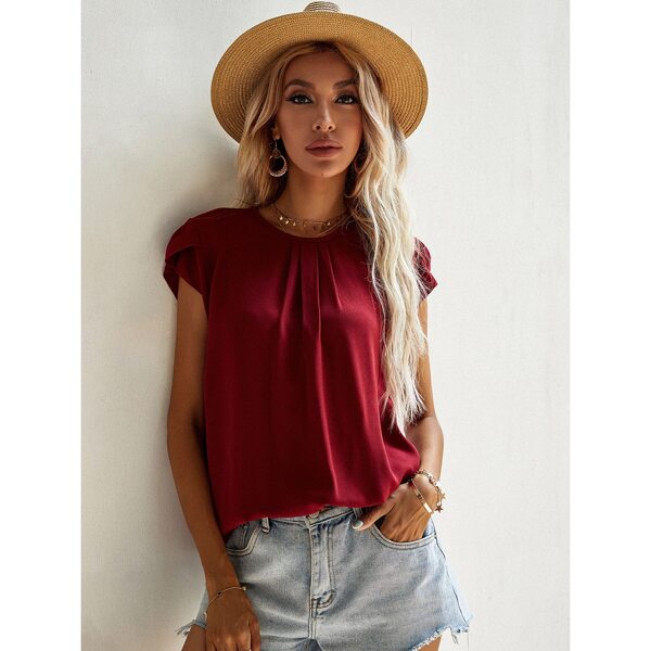 

Solid Petal Sleeve Blouse, Burgundy