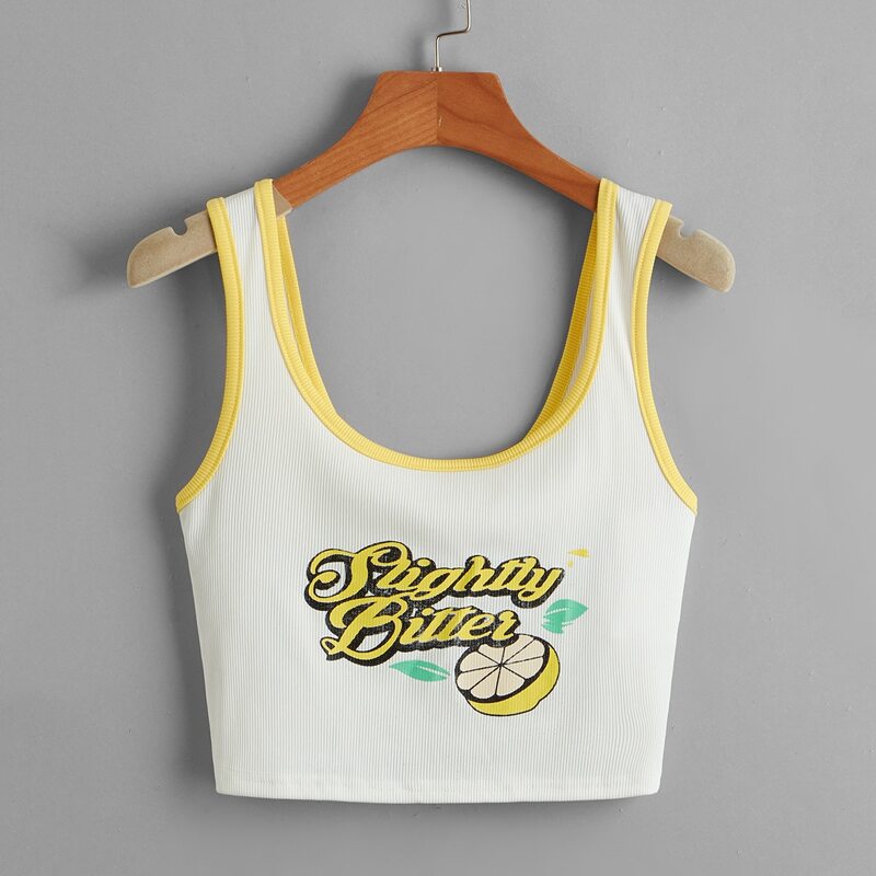 

Letter Lemon Graphic Ringer Tank Top, White