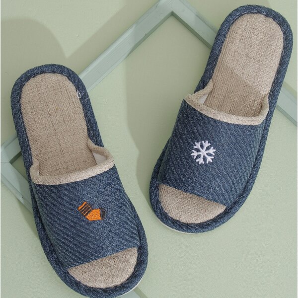 

Men Open Toe Embroidered Slippers, Navy blue