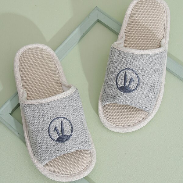 

Men Open Toe Embroidered Slippers, Grey