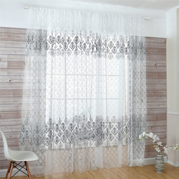 

Damask Print Single Panel Curtain, Black and white