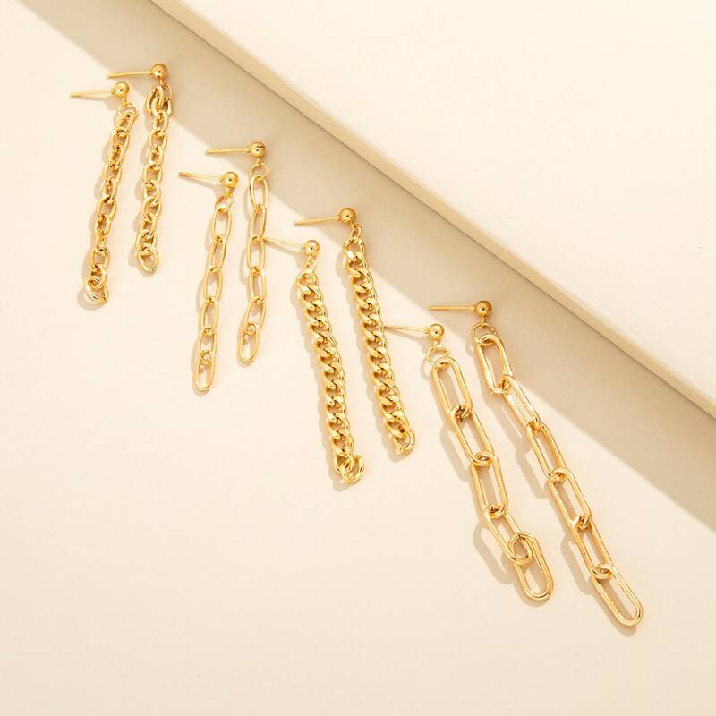

4pairs Simple Chain Drop Earrings, Gold