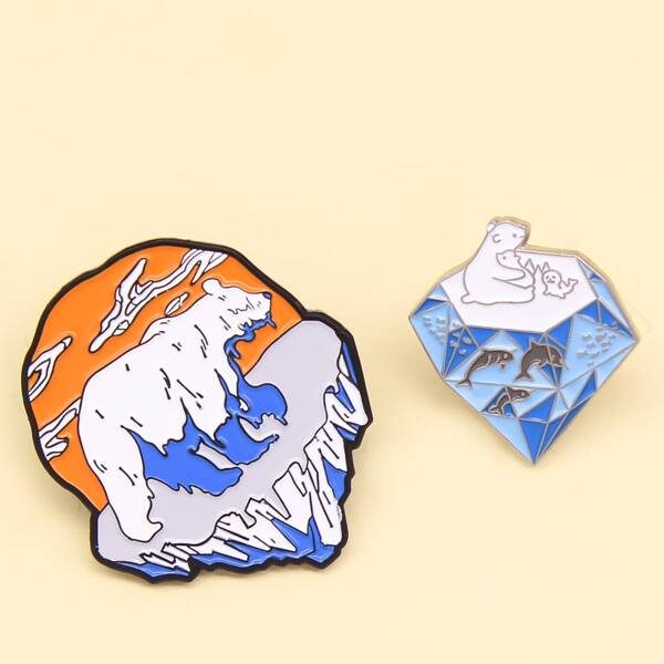 

2pcs Cartoon Animal Decor Brooch, Multicolor