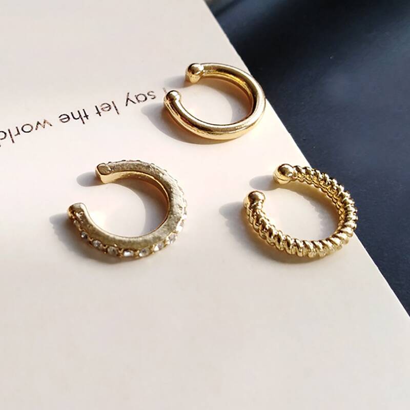 

3pcs Rhinestone Ear Cuff, Gold