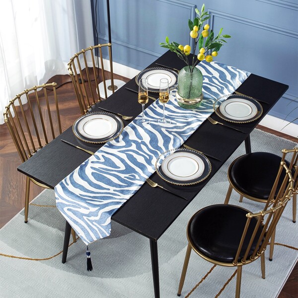 

Zebra Stripe Pattern Table Runner, Blue and white