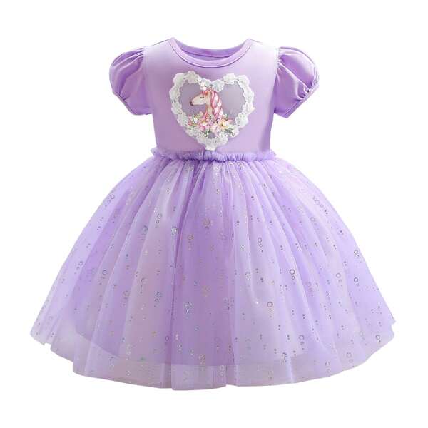 

Toddler Girls Cartoon Pearls Tutu Dress, Lilac purple