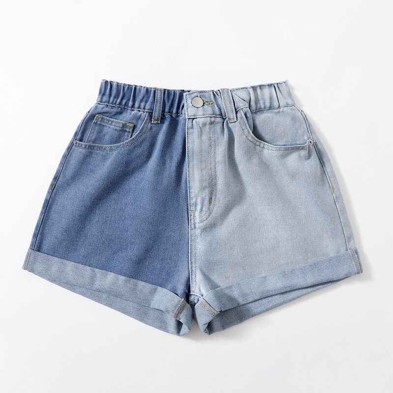 

Two Tone Cuffed Denim Shorts, Multicolor