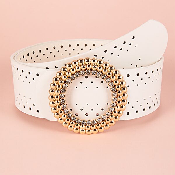 

Rhinestone Buckle Belt, White