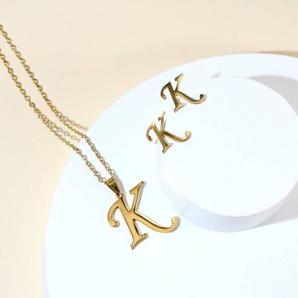 

3pcs Letter Decor Jewelry Set, Gold