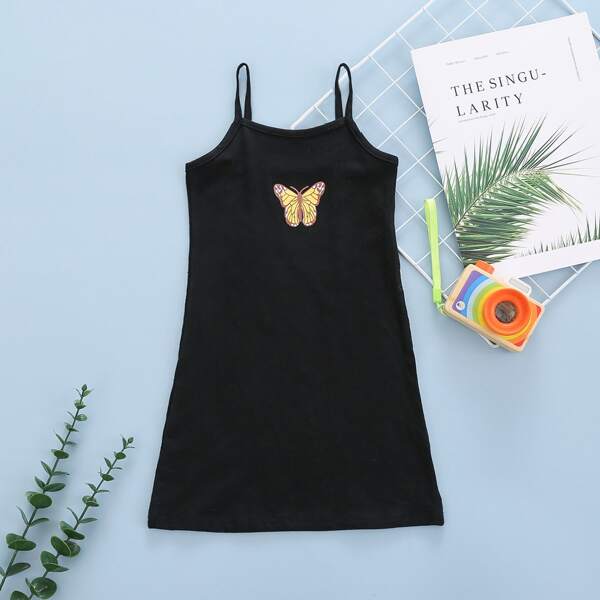 

Toddler Girls Butterfly Print Cami Dress, Black