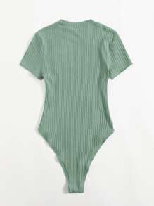 SHEIN EZwear Plus Rib-knit Solid Bodysuit - Mint Green - View 2