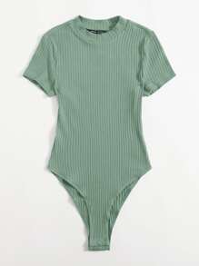 SHEIN EZwear Plus Rib-knit Solid Bodysuit - Mint Green - View 3