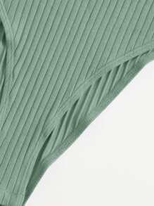 SHEIN EZwear Plus Rib-knit Solid Bodysuit - Mint Green - View 4