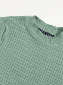 SHEIN EZwear Plus Rib-knit Solid Bodysuit - Mint Green - View 5
