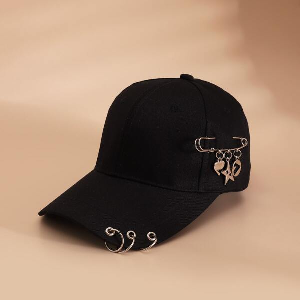 

Kids Safety Pin Decor Baseball Cap, Black