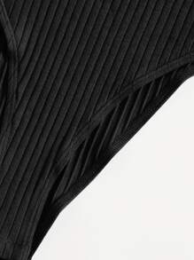 SHEIN EZwear Plus Rib-knit Solid Bodysuit - Black - View 4